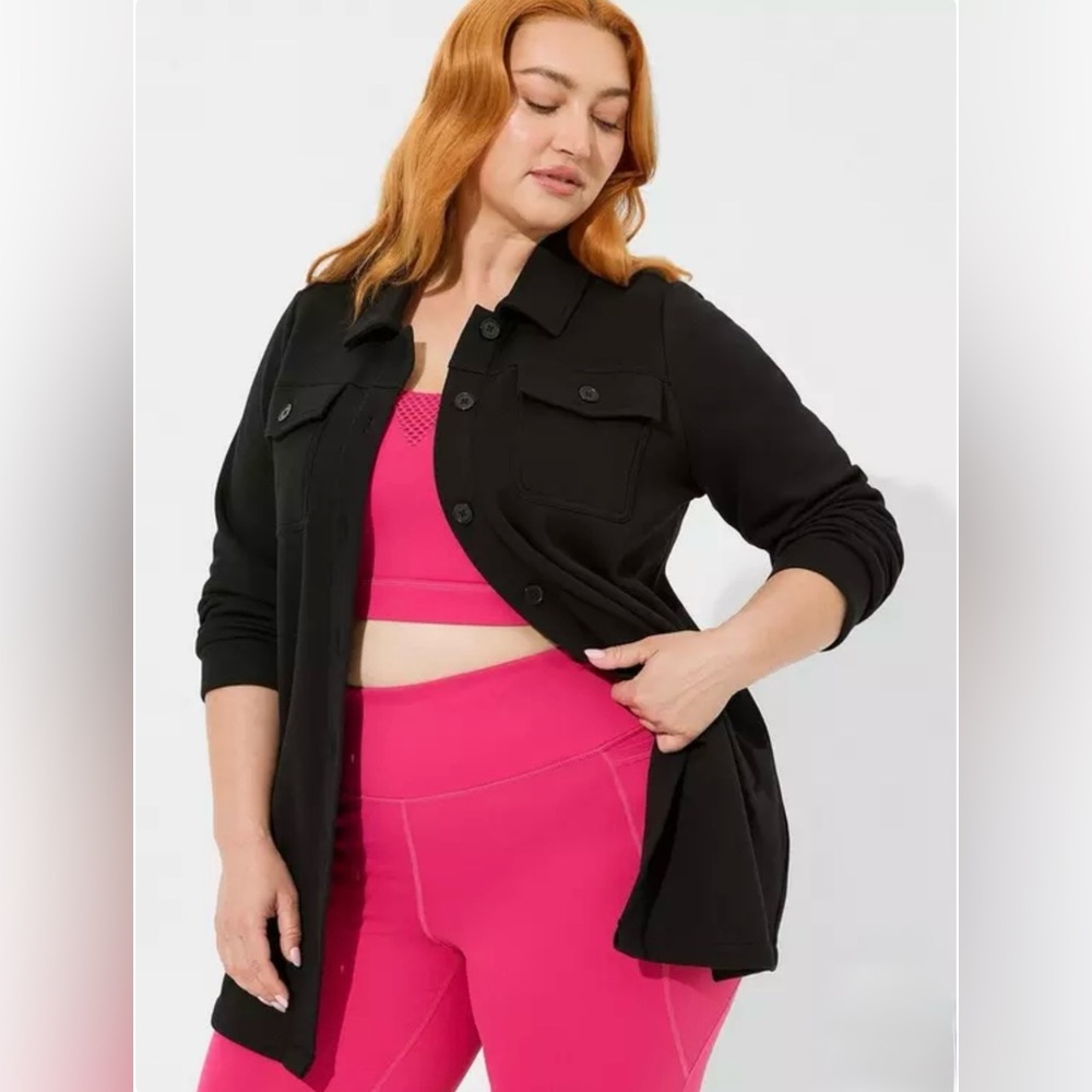 Torrid Brushed Fleece Active Shacket in Deep Black Plus Size 3